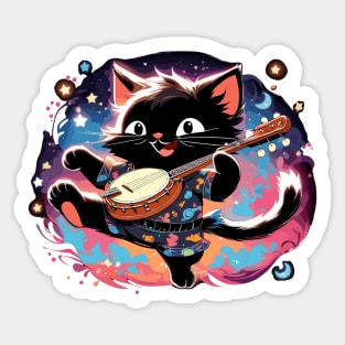 Dancing black cat playing banjo Sticker